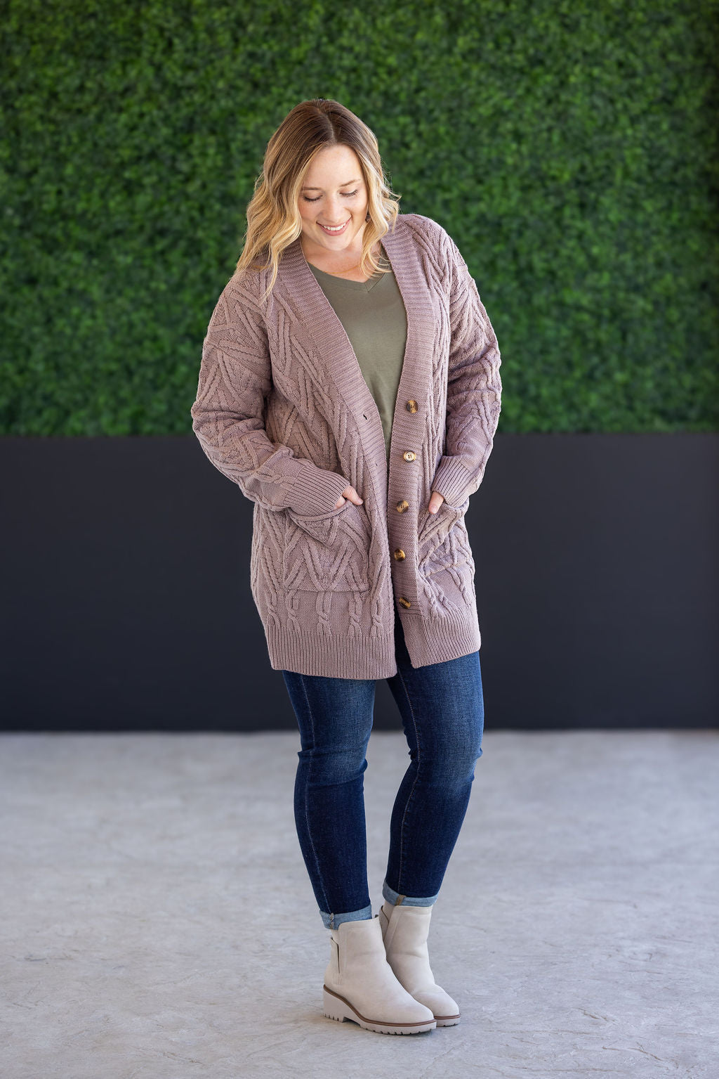 Brooks Button Sweater Cardigan - Light Mocha